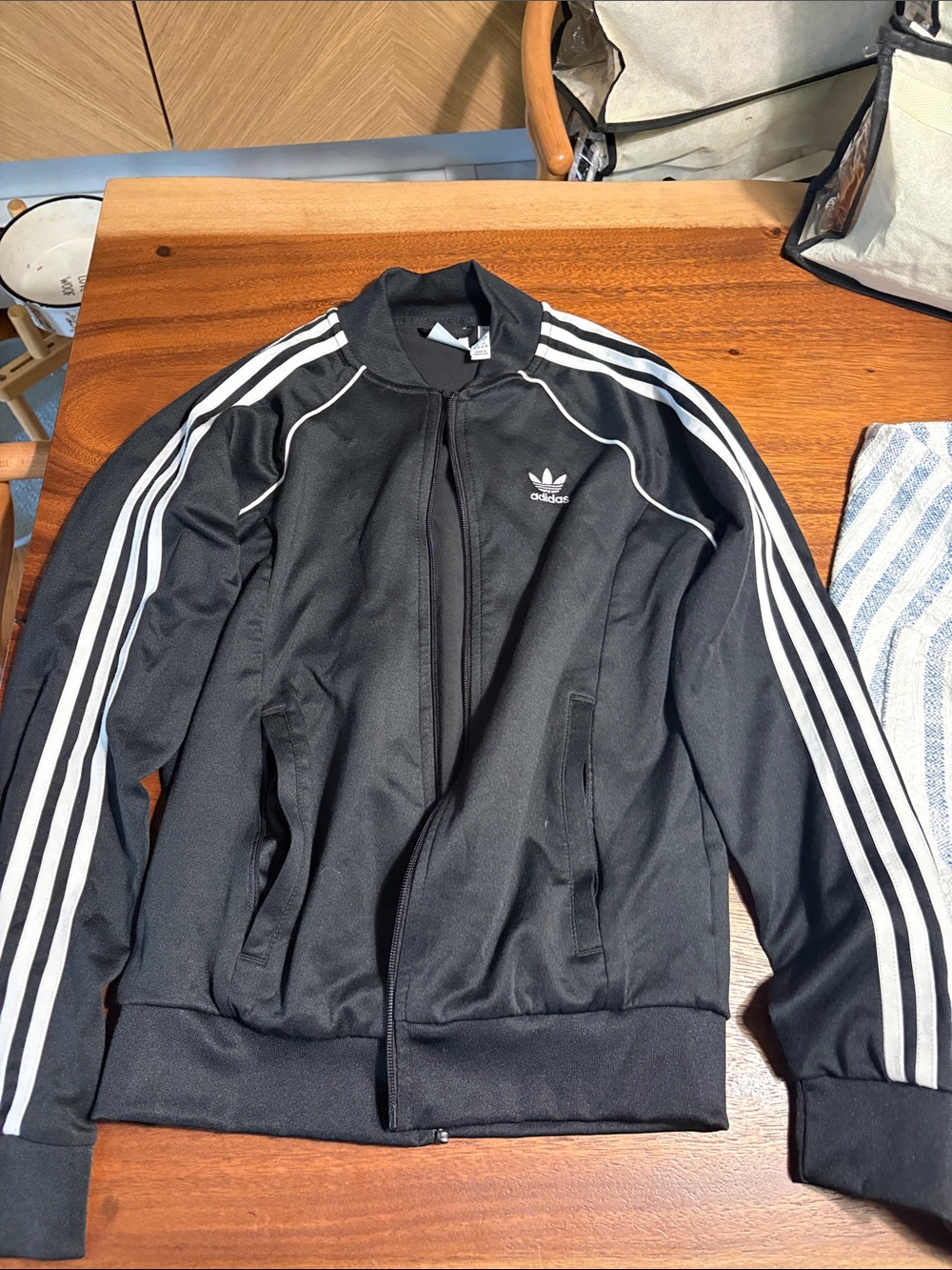 adidas Black Track Bomber Jacket with White Stripe Detail